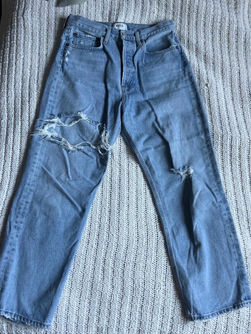 Agolde Light Blue Distressed Straight Jeans